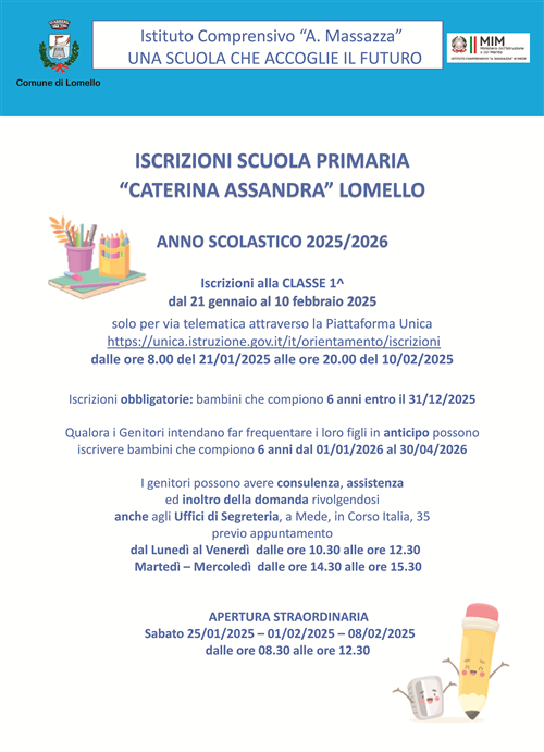 Iscrizione alla Scuola dell'Infanzia, Primaria e Secondaria di Lomello