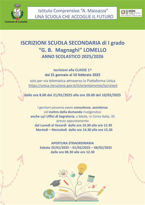Iscrizione alla Scuola dell'Infanzia, Primaria e Secondaria di Lomello